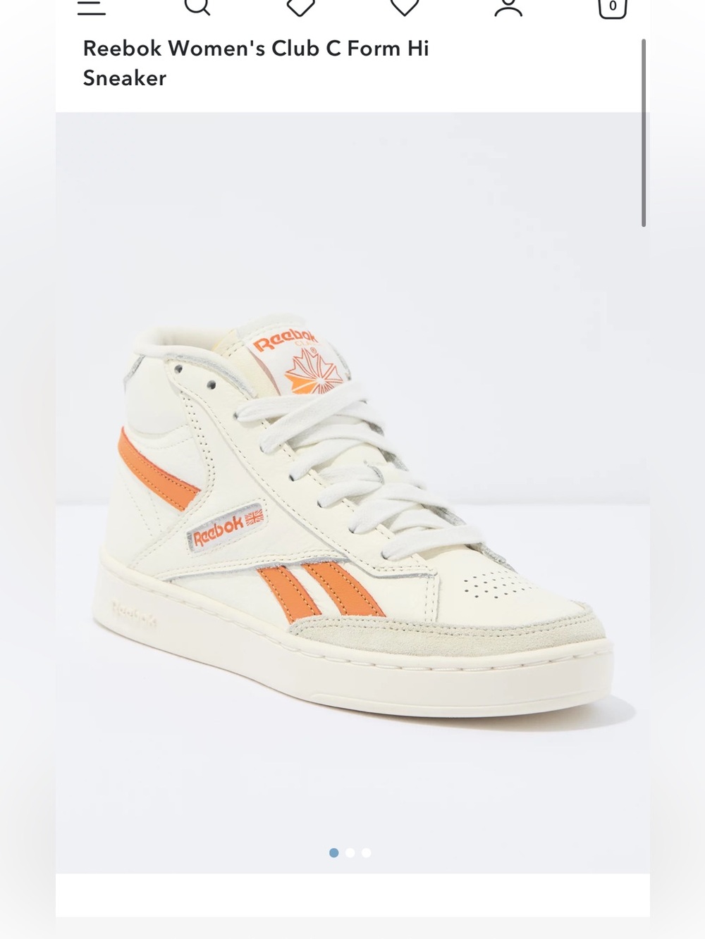 Reebok club c hi high-Top Sneaker in Cream with Orange Details size 9